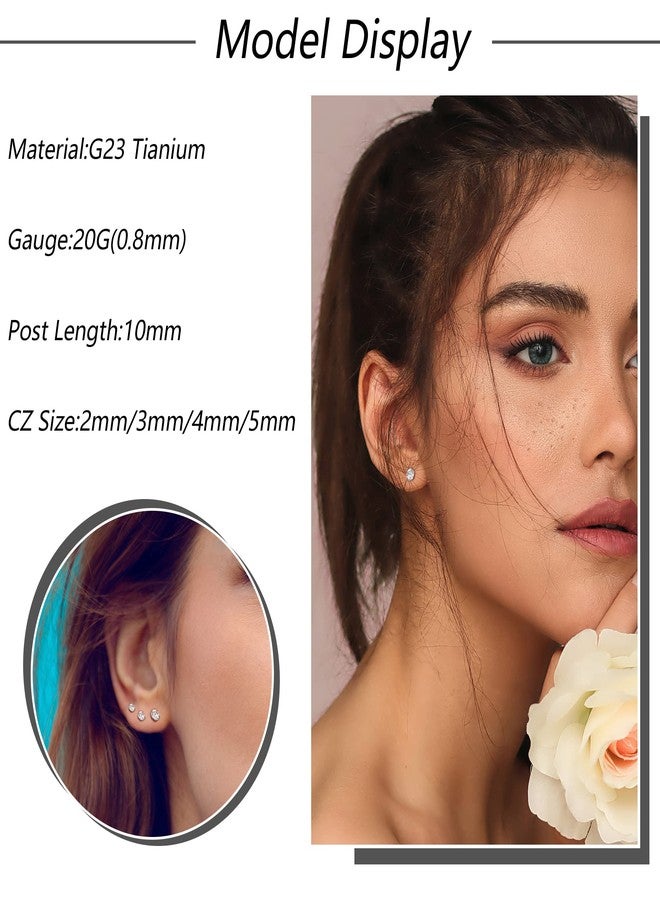 Staligue 4 Pairs Titanium Earrings Studs for Women Men Ball Cubic Zirconia Earrings 2-5mm Hypoallergenic Cartilage Earrings for Sensitive Ears (StyleA:CZ) - Image 3